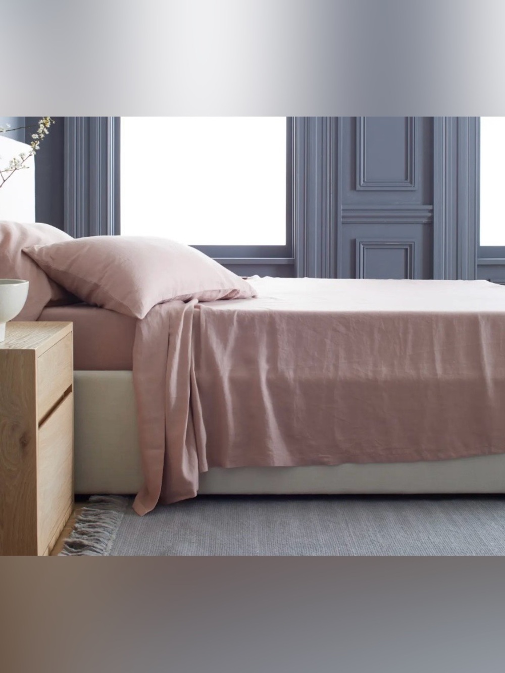 NWOT Quince European Linen 3 Pc Fitted Sheet Set, Full (Dusty Mauve)